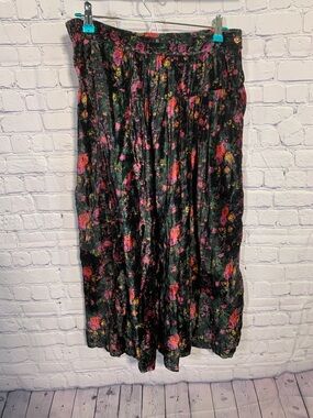 Handblock Womens Dark Floral Velvet Midi Skirt Black S Whimsigoth Fairy Grunge